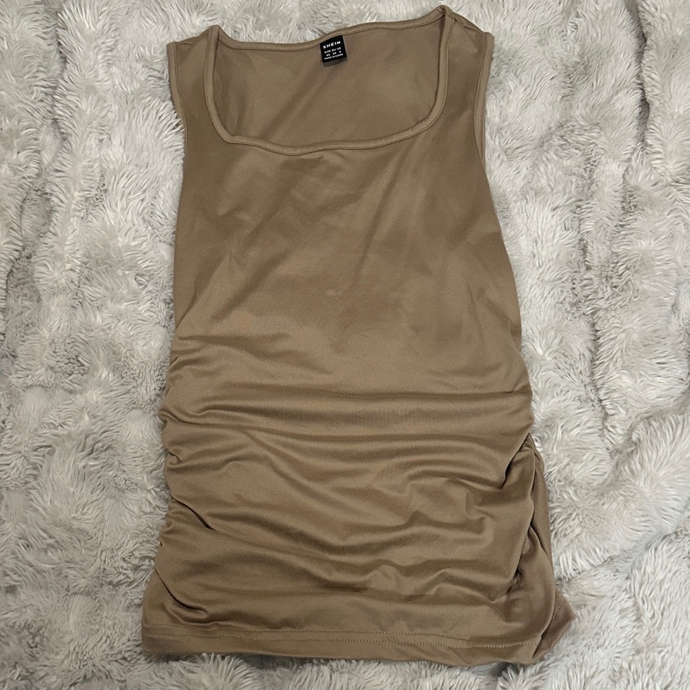 SHEIN Ruched Side Tank Top - Tan